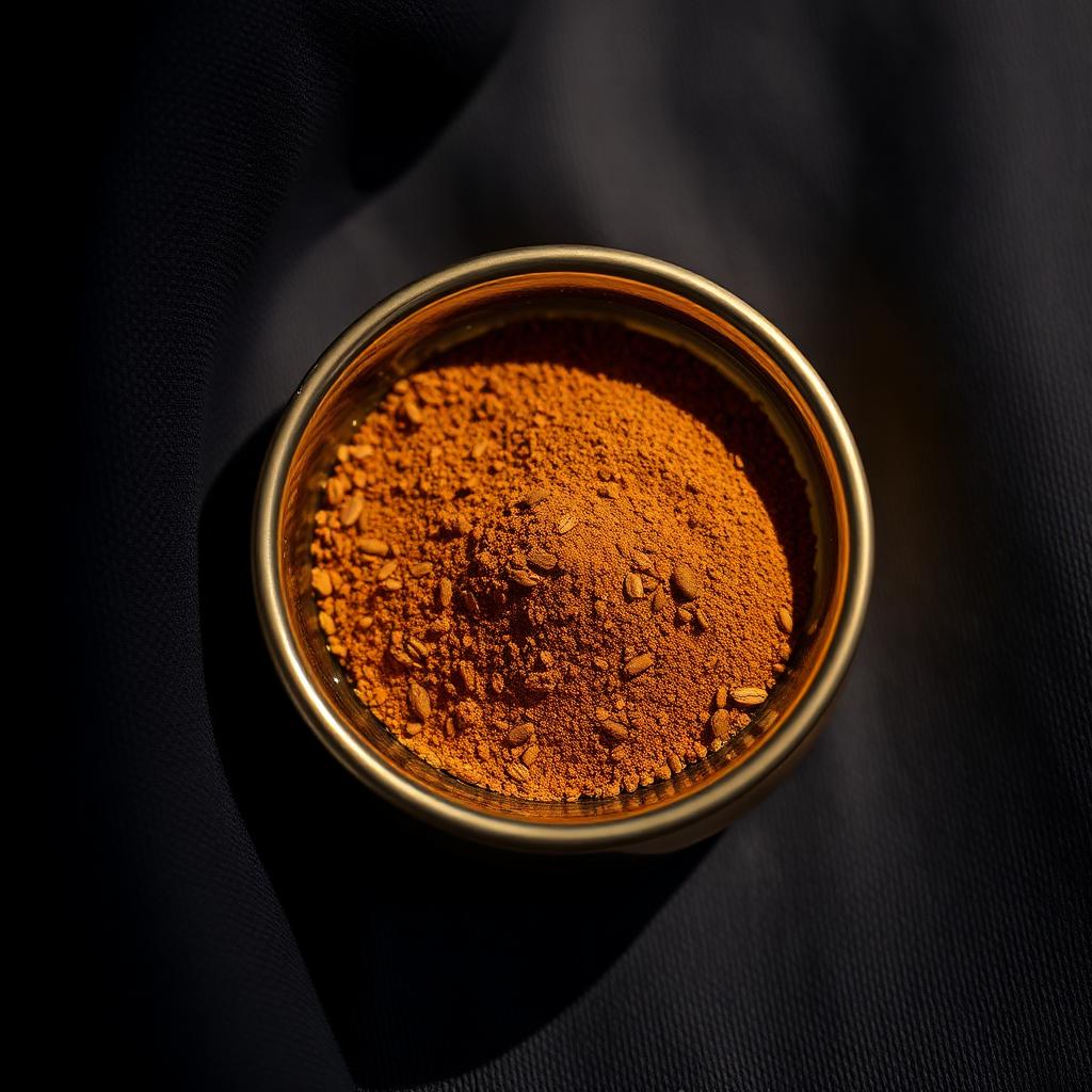 Light medium roast Eden Coffee grounds in a gold-rimmed dish